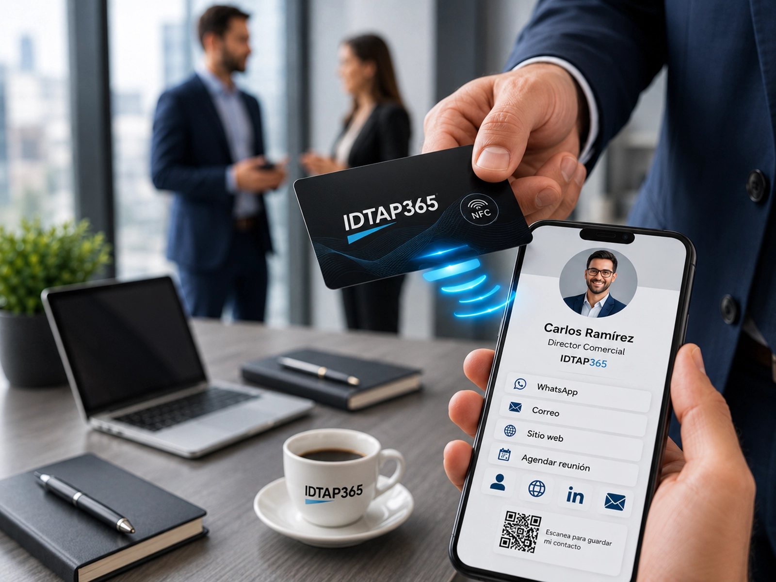 Pantalla de un perfil digital editable IDTAP365 vinculado a una tarjeta NFC
